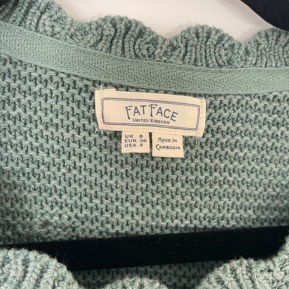 Fat Face Knit Sweater Womens US 4 Sage Green Cotton Blend Open Weave Crew Neck - Picture 4 of 8